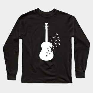 Classical Guitar Silhouette Turning Into Birds Long Sleeve T-Shirt